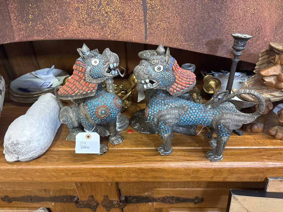 PAIR OF LARGE TIBETAN FOO DOG