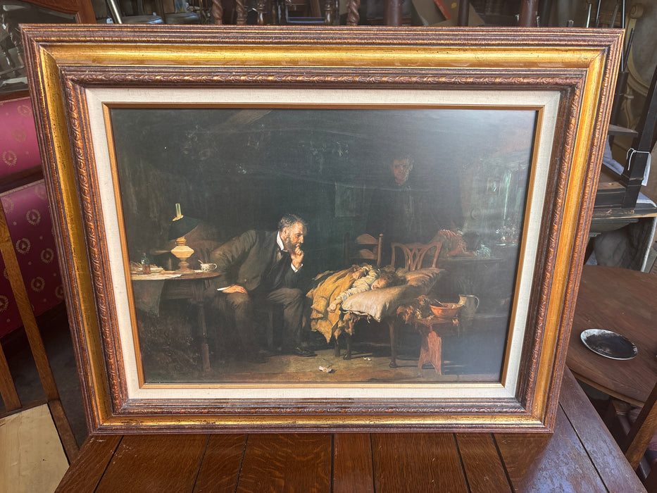 LARGE GOLD FRAMED FRAMED PRINT OF DOCTOR WATCHING CHILD SLEEP
