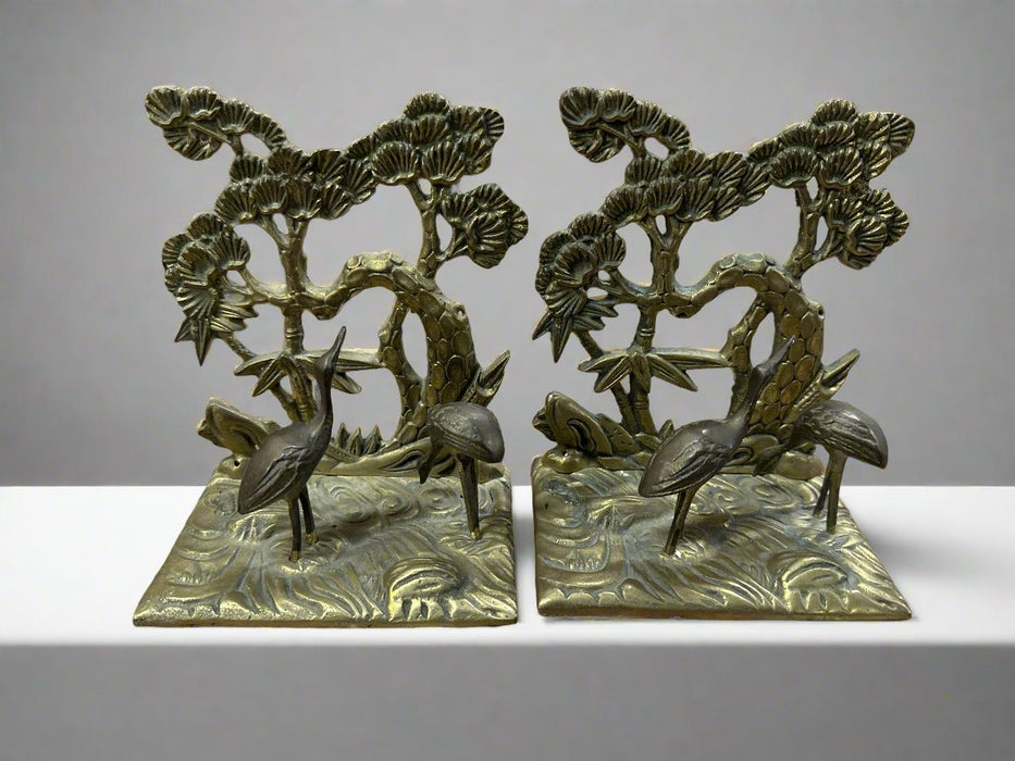 PAIR OF BRASS ASIAN CRANE BOOKENDS