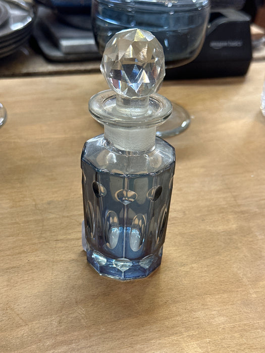 IRIDESCENT BLUE CRYSTAL PERFUME BOTTLE CUT TO CLEAR