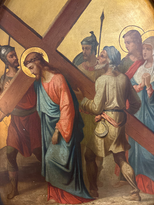 19TH CENTURY ENGLISH OAK FRAMED GOTHIC STYLE STATION OF THE CROSS