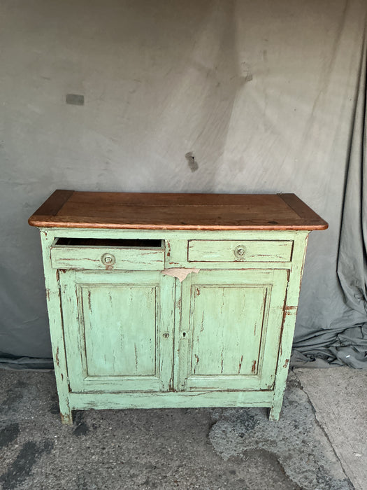 GREEN PAINTED FARM HOUSE OAK TOP SERVER