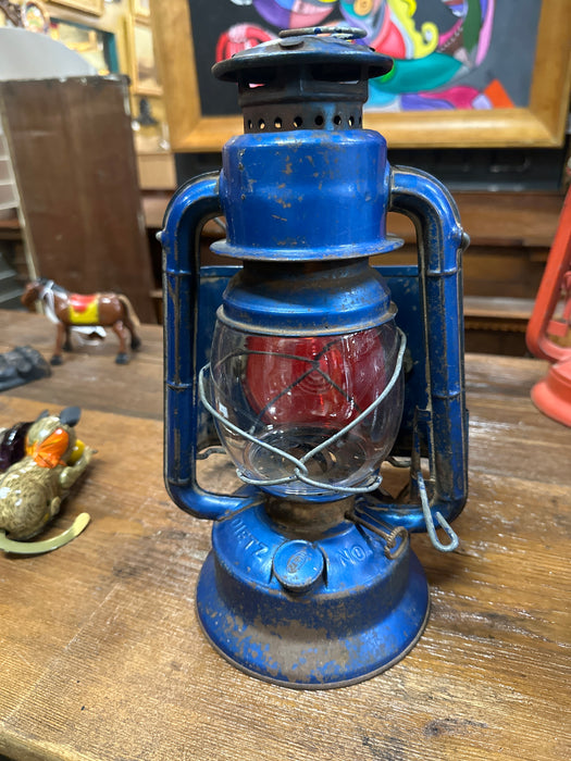 BLUE PAINTED SIGNAL LANTERN