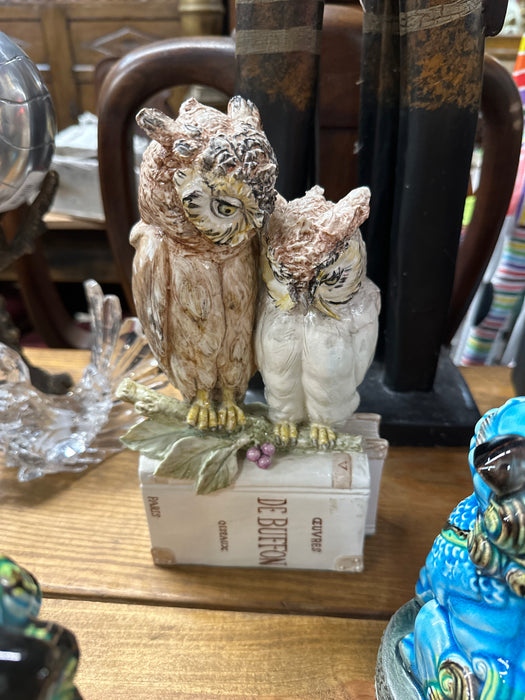 AS FOUND OWL ON BOOKCASE CERAMIC STATUE SIGNED
