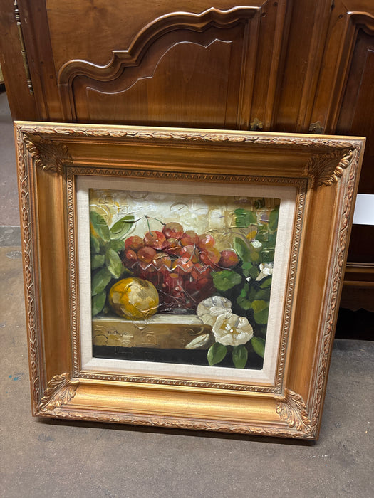 FRAMED STILL LIFE OF RED GRAPES - SIGNED