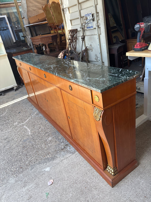 LONG SHALLOW EMPIRE GREEN MARBLE TOP SIDEBOARD