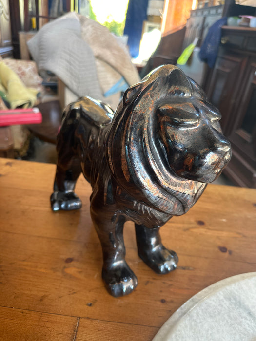 MIDCENTURY BLACK COPPER LUSTER LION BY ROYAL HAGER