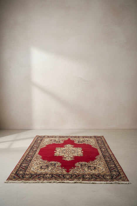 LARGE RED HAND TIED PERSIAN RUG - AS FOUND