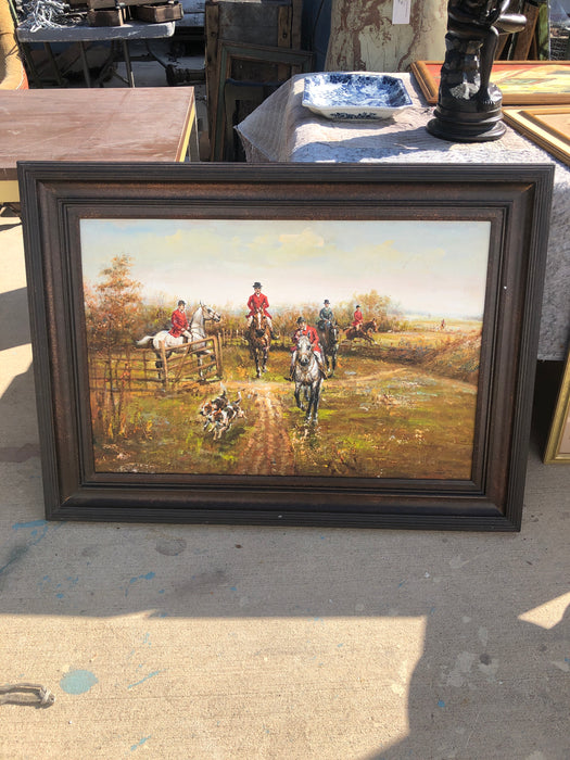 HUNTING SCENE GROUP OF MEN WITH DOGS