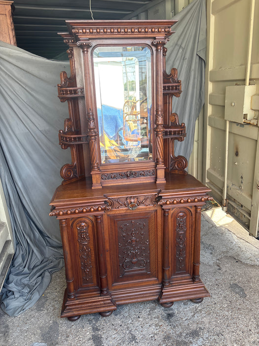 LATE 19TH CENTURY FRENCH WALNUT GOTHIC REVIVAL CARVED CORNER CABINET WITH CURIO - SIGNED V. AIMONE.96