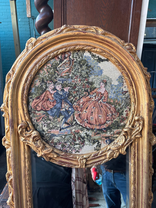 GILT FRAMED TAPESTRY TRUMEAU MIRROR