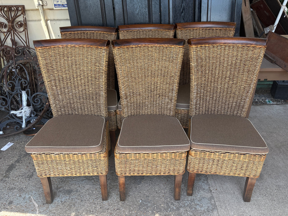 SET OF 6 LLOYD LOOM RUSH SEAT CHAIRS WITH WOOD BACK