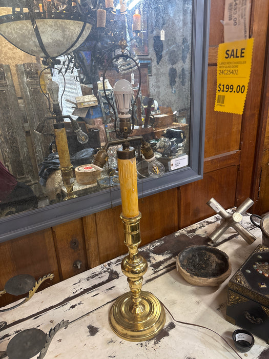 EARLY BRASS CANDLE STICK MADE INTO A LAMP
