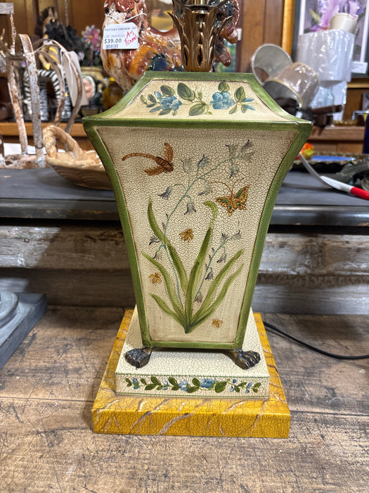 GREEN LINED TOLE PAINTED LAMP