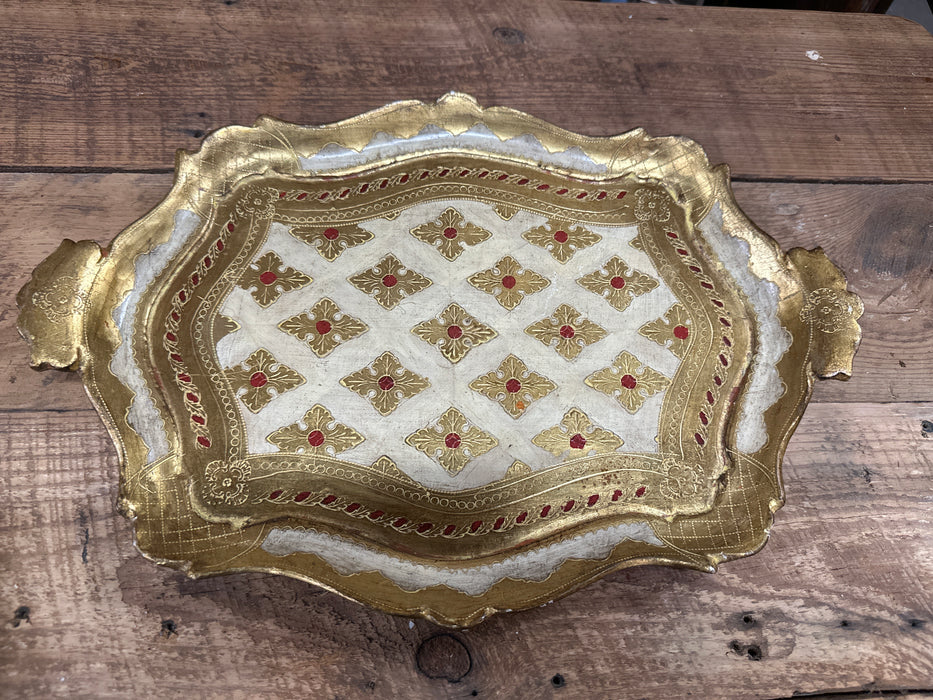SMALL GOLD, RED AND WHITE FLORENTINE TRAY