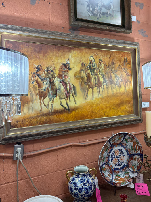 PAT MCALLISTER OIL ON CANVAS "WHEN CROW MEETS SIOUX"