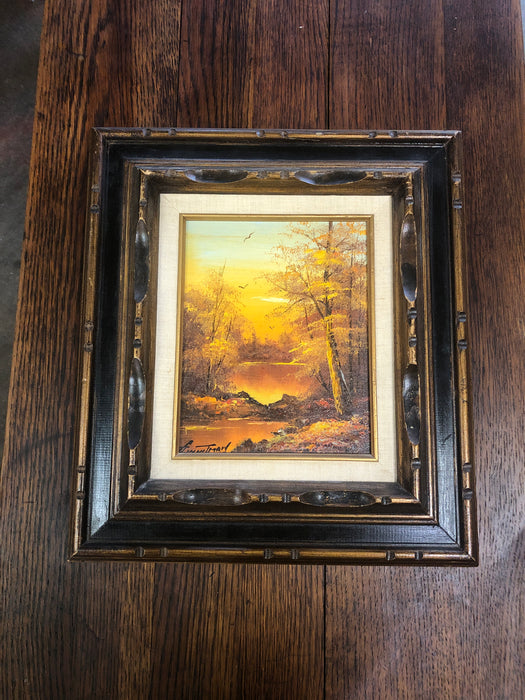 SIGNED PAINTING OF AUTUMN FOREST LAKE