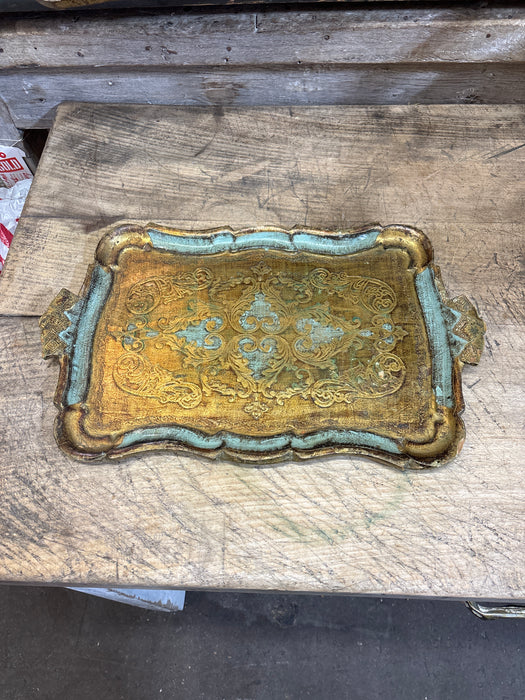 LONG GREEN AND GOLD FLORENTINE TRAY
