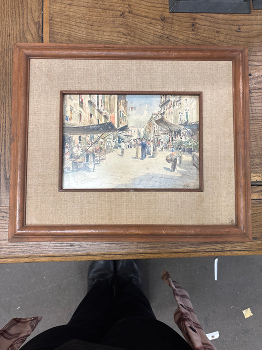 SMALL MARKET WATERCOLOR PAINTING - SIGNED