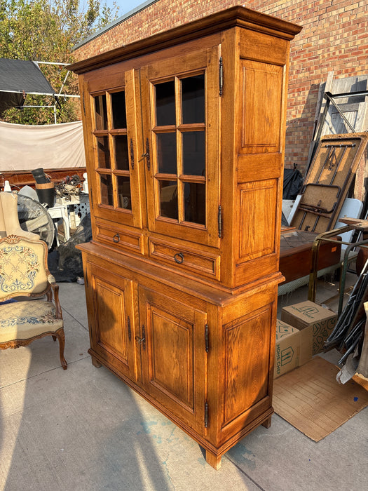 2 PIECE OAK MULLIONED DOOR CABINET-PEGGED