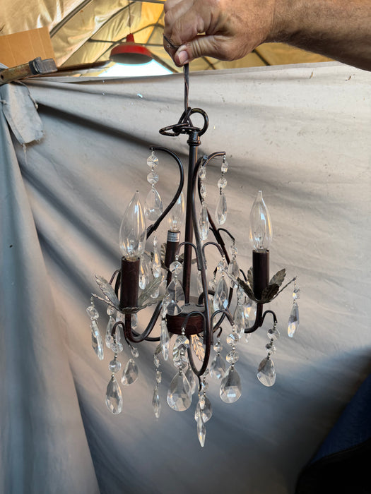 BLACK IRON CHANDELIER WITH CRYSTAL