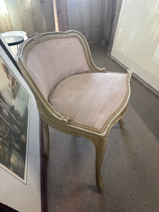 LOUIS XVI LOW GRAY ARCHED BACK PAINTED VANITY CHAIR