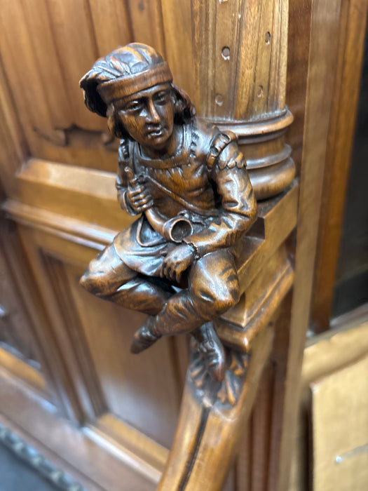TALL CARVED 19TH CENTURY GOTHIC WALNUT HALL BENCH WITH LIFT SEAT STORAGE