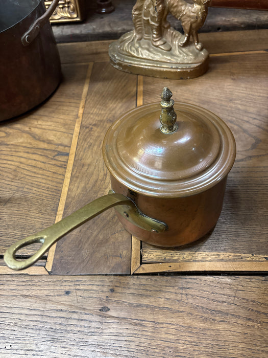 COPPER POT WITH LID AND BRASS HANDLE