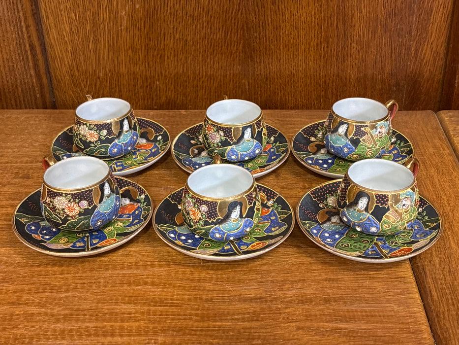SET OF 5 JAPANESE FIGURAL TEA CUPS + EXTRA SAUCER