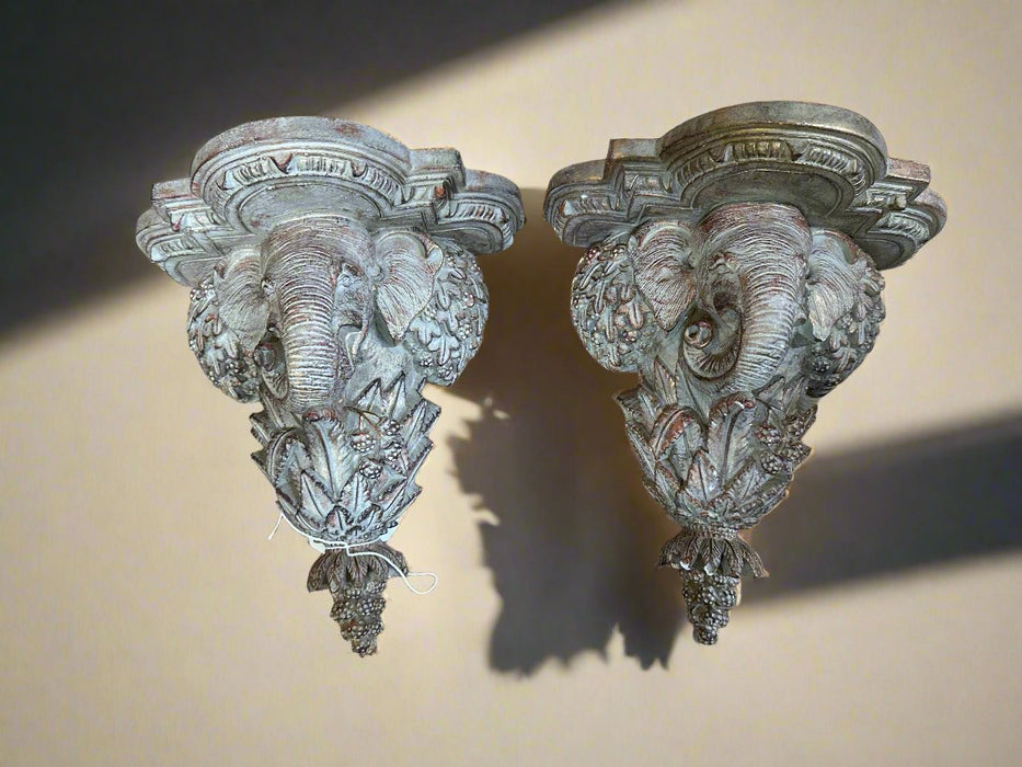 PAIR OF ELEPHANT COMPOSITION SCONCES