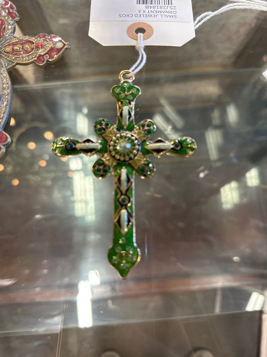 SMALL JEWELED CROSS ORNAMENT X 3