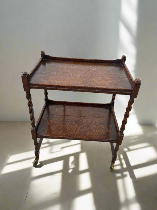 ENGLISH OAK BARLEY TWIST TEA TROLLEY AS FOUND