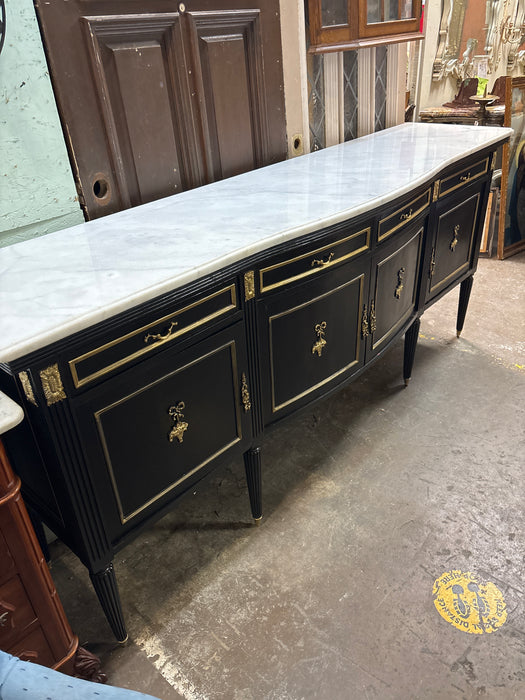 NAPOLEON III STYLE MARBLE TOP SIDEBOARD WITH 4 DOORS AND FLOWER BASKET ORMOULU