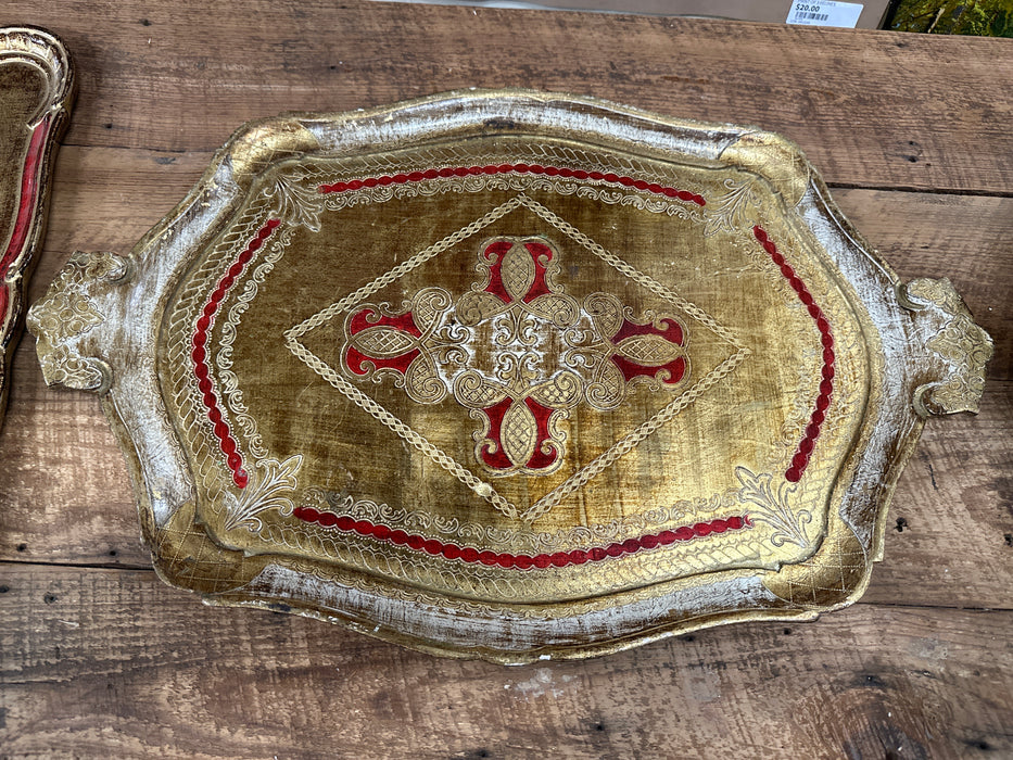 LARGE RED GOLD AND WHITE FLORENTINE TRAY