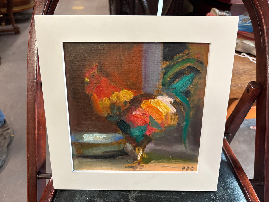 SMALL PERKY ROOSTER OIL PAINTING