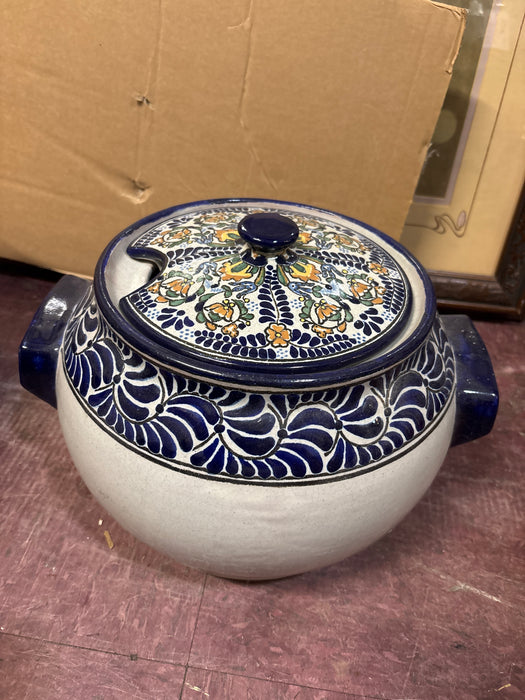 COBALT BLUE PAINTED AND GLAZED TALAVERA CROCKPOT