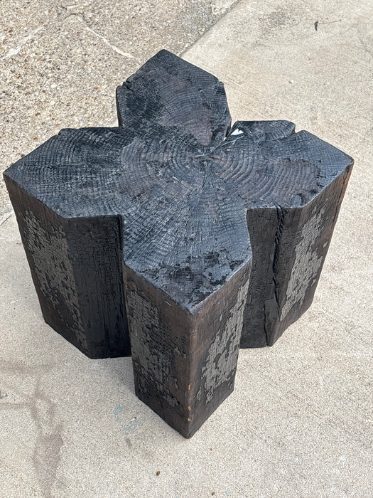 SOLD - DARK WOOD STUMP STOOL 1 OF 2