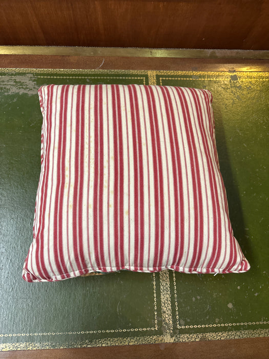 SMALL CITYSCAPE FABRIC PILLOW WITH RED AND WHITE STRIPES