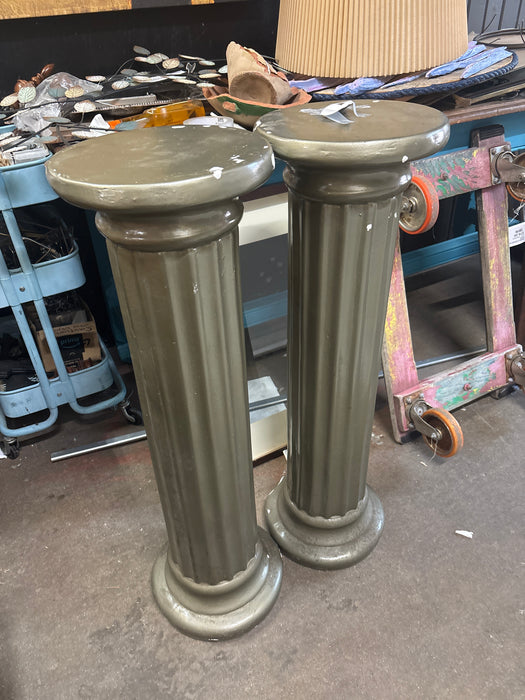 PAIR OF GREEN CHAULK PEDESTALS