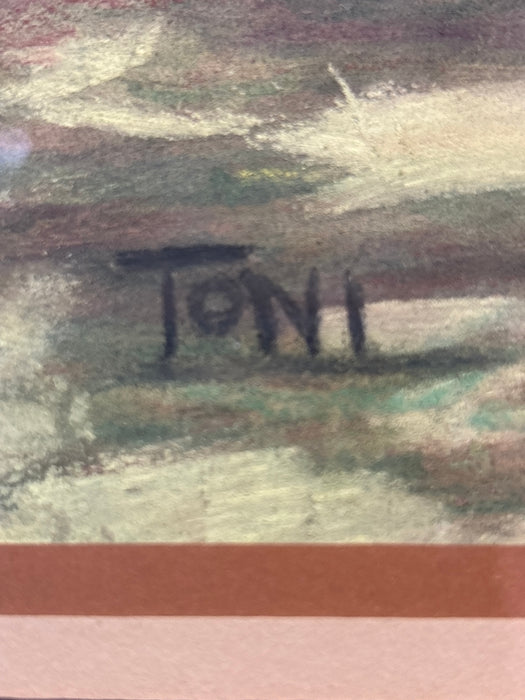BUCOLIC SCENE WITH COWS PASTEL PAINTING - SIGNED TONI