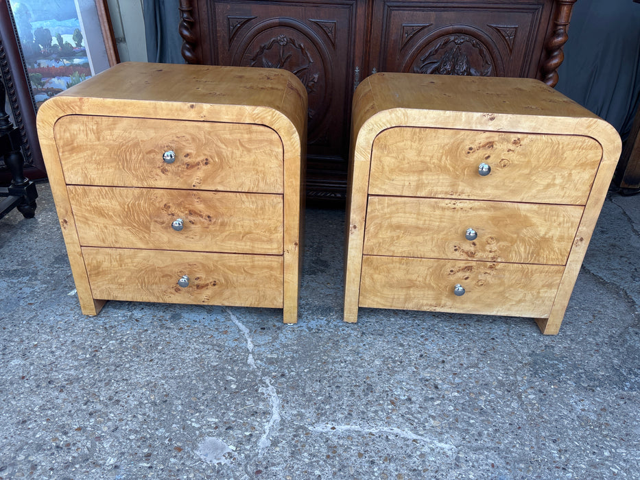 PAIR OF ART DECO BURL WOOD SIDE CHESTS