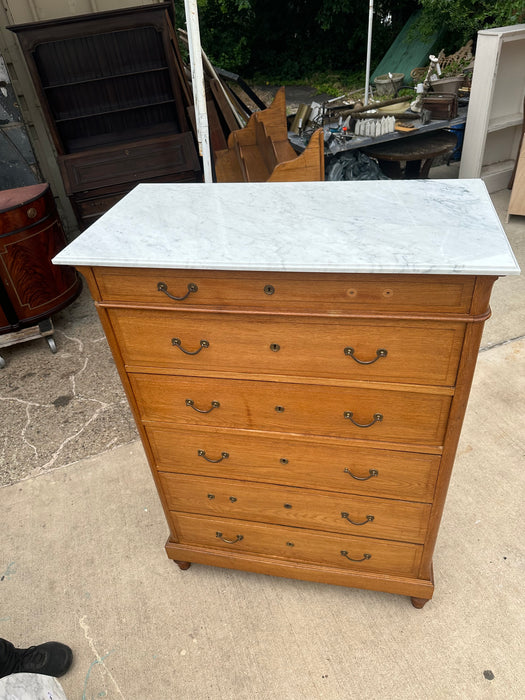 OAK MARBLE TOP HIGHBOY CHEST