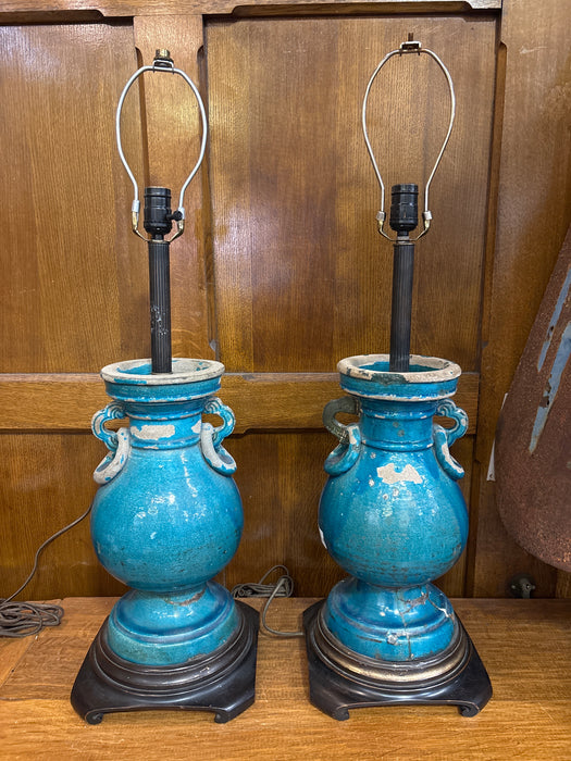 PAIR TURQUOISE ANTIQUE CONCRETE LAPS WITH SOME RESTORATION