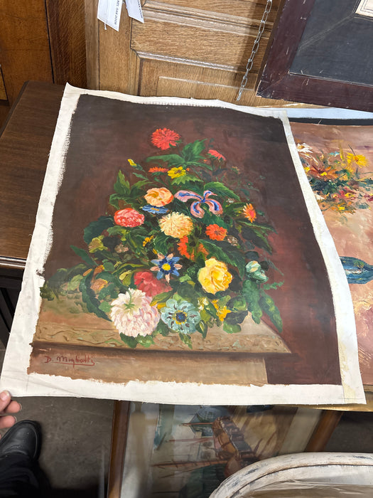 OIL PAINTING OF RED FLOWER BUNCH - SIGNED
