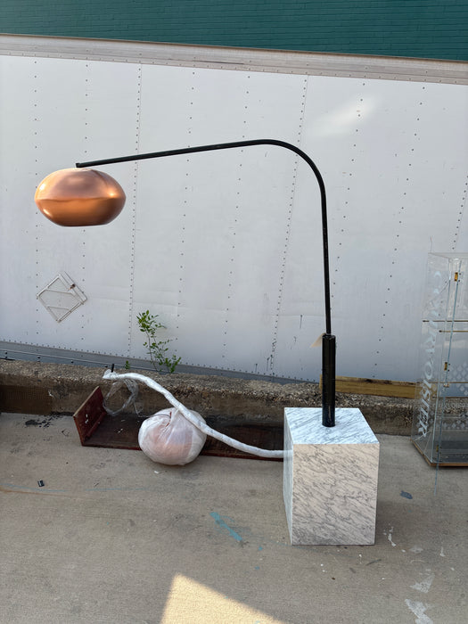 LONG ARM COPPER FLOOR LAMP WITH MARBLE BASE 1 OF 4