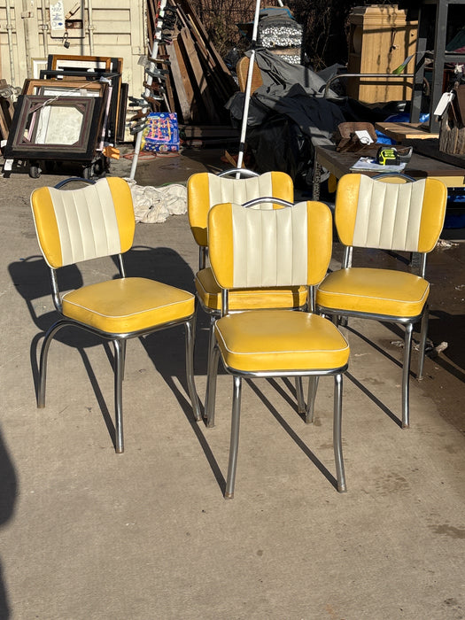 SET OF 4 MID CENTURY CHROME CHAIRS WITH YELLOW UPHOLSTERY