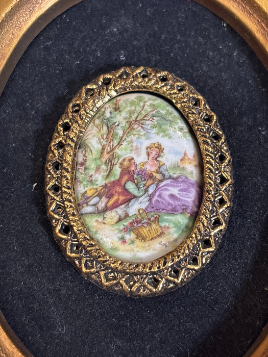 VINTAGE PLASTIQUE FRAMED PORCELAIN PLAQUES 1 EACH OF 2