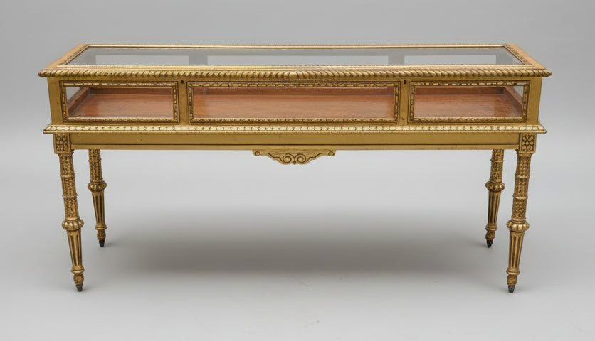 LONG LOUIS XVI GILT WOOD TABLE STYLE VITRINE
