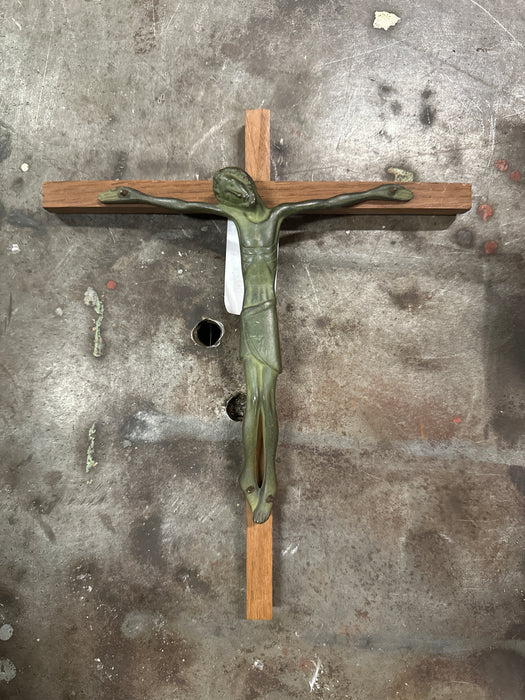 MEDIUM BRONZE AND WOOD CRUCIFIX