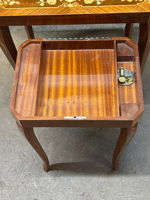 PAIR OF FLORAL ITALIAN NESTING TABLES WITH INLAY